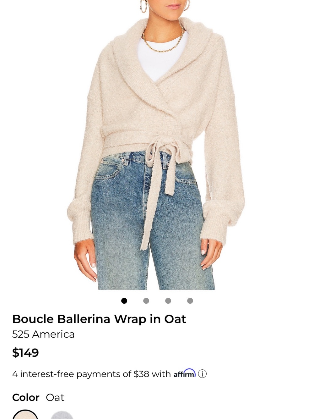 525 America Oat Bouclé Wrap Cardigan with Tie Waist